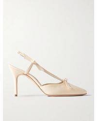 Manolo Blahnik - Corintia 90 Bow-Embellished Silk Crepe De Chine Slingback Pumps - Lyst