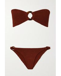 Hunza G Gloria Verzierter Bandeau-bikini Aus Seersucker - Braun