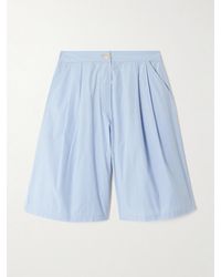 Thierry Colson - Striped Pleated Cotton-Poplin Shorts - Lyst