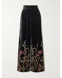 Loretta Caponi - Cipro Embroidered Velvet Straight-Leg Pants - Lyst