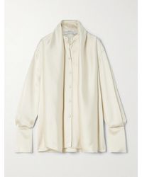 Another Tomorrow - Scarf-Effect Satin Blouse - Lyst