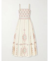 Emporio Sirenuse - Aneeda Astragal Mare Embroidered Linen Cotton-Blend Midi Dress - Lyst