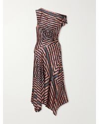 STAUD - Portia Ruched Printed Silk-Blend Midi Dress - Lyst