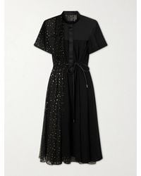 Sacai - Belted Polka-Dot Chiffon And Satin Midi Dress - Lyst