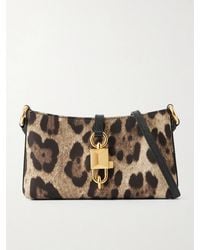 Dolce & Gabbana - Lock Leather-Trimmed Leopard-Print Satin-Twill Shoulder Bag - Lyst