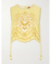FARM Rio - Cropped Striped Broderie Anglaise-Trimmed Linen-Blend Tank - Lyst