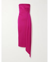 Alex Perry - Strapless Draped Satin-Crepe Midi Dress - Lyst
