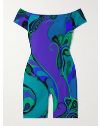 Emilio Pucci - Orchidee Off-The-Shoulder Printed Satin-Jersey Playsuit - Lyst