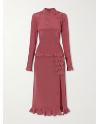 Alessandra Rich - Bow-Detailed Polka-Dot Silk-Crepe Midi Dress - Lyst