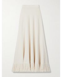 Bottega Veneta - Jupe Longue En Bouclé De Coton Mélangé À Franges - Lyst