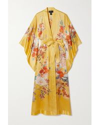 Meng Belted Floral-print Silk-satin Robe - Yellow