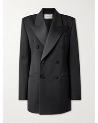 Saint Laurent - Doppelreihiger Blazer Aus Grain De Poudre Aus Wolle Mit Satinbesätzen - Lyst