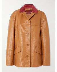 Gucci - Oversized-Jacke Aus Strukturiertem Leder Mit Velourslederbesatz - Lyst