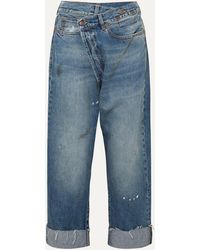 Damen Bekleidung Jeans Ausgestellte Jeans R13 Denim Crossover Hoch Sitzende Asymmetrische Jeans Mit Weitem Bein In Distressed-optik in Blau 