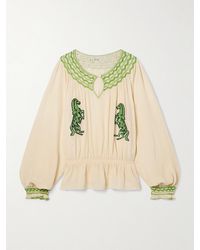 Bode - Rearing Stallions Bluse Aus Crêpe De Chine Mit Rüschen, Raffungen Und Stickereien - Lyst