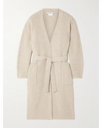 Max Mara - Cardigan Aus Einer Wollmischung Mit Bindegürtel Mit Kunstlederbesatz - Lyst
