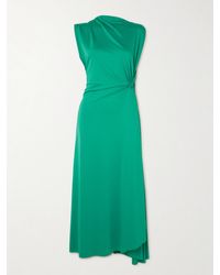 Victoria Beckham - Asymmetric Draped Stretch-Crepe Midi Dress - Lyst