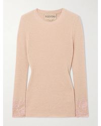 Valentino Garavani - Lace-Trimmed Ribbed Cashmere Top - Lyst