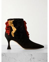 Manolo Blahnik - Pompa 70 Ankle Boots Aus Veloursleder Mit Rüschen - Lyst