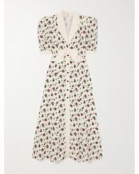 Alessandra Rich - Bow-embellished Floral-print Silk-satin Midi Dress - Lyst