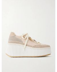 Chloé - Nama Patchwork Suede-Trimmed Leather Platform Sneakers - Lyst