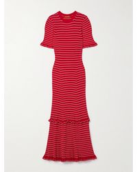 Altuzarra - Delpini Ruffled Striped Ribbed-Knit Midi Dress - Lyst