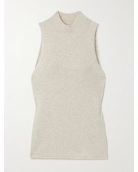 Brunello Cucinelli - Metallic Ribbed-Knit Turtleneck Tank - Lyst