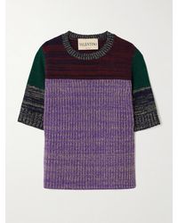 Valentino Garavani - Color-Block Metallic Ribbed Wool-Blend Sweater - Lyst