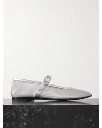 Le Monde Beryl - Metallic Leather-Trimmed Mesh Mary Jane Ballet Flats - Lyst
