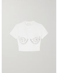 Area - Verkürztes T-Shirt Aus Stretch-Ponte Mit Kristallen - Lyst
