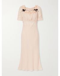 Alessandra Rich - Ruffled Bow-Embellished Silk-Jacquard Midi Dress - Lyst