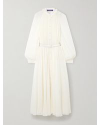 Ralph Lauren - Grantly Belted Pleated Silk-Crepon Midi Dress - Lyst