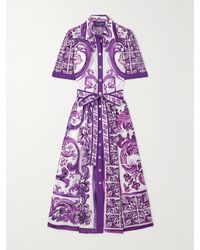 Dolce & Gabbana - Robe-Chemise Midi En Popeline De Coton Imprimée À Ceinture - Lyst