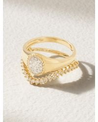 Yvonne Léon - Mini Chevalière + Alliance Set Aus Zwei Ringen Aus 9 Karat Mit Diamanten - Lyst