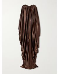Abadia - Draped Strapless Satin Gown - Lyst