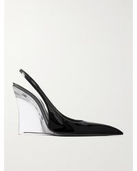 Saint Laurent - Miller Slingback-Pumps Aus Lackleder Mit Keilabsatz - Lyst