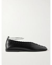 Jil Sander - Ring Whipstitch-Trimmed Leather Ballet Flats - Lyst