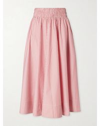 Suzie Kondi - Kyria Shirred Striped Cotton-Poplin Midi Skirt - Lyst