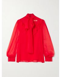 Carolina Herrera - Tie-Neck Ruffled Silk-Chiffon Blouse - Lyst
