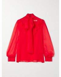 Carolina Herrera - Tie-Neck Ruffled Silk-Chiffon Blouse - Lyst