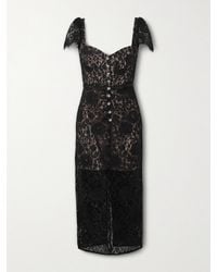 Self-Portrait - Belted Embellished Cotton-Blend Lace Midi Dress - Lyst