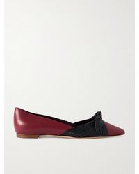 Manolo Blahnik - Terkaflat Bow-Embellished Two-Tone Leather Point-Toe Flats - Lyst