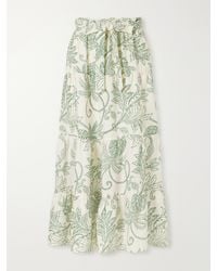 lemlem - Sanaa Tiered Printed Linen Midi Skirt - Lyst