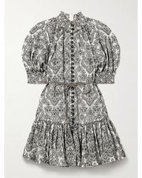 Zimmermann - Wylie Minikleid Aus Baumwolle Mit Stickereien Und Bindegürtel - Lyst