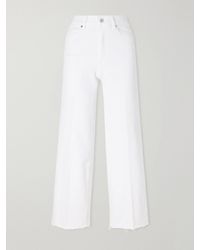 FRAME - Le Slim Palazzo Crop Frayed High-Rise Wide-Leg Jeans - Lyst
