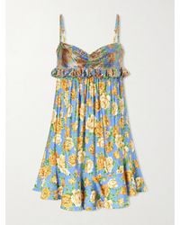 Rabanne - Embellished Ruffled Floral-Print Jersey Mini Dress - Lyst