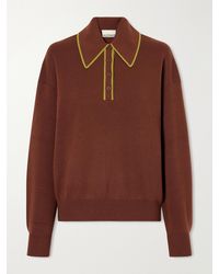 ALÉMAIS - Rosette Merino Wool-Piqué Polo Sweater - Lyst