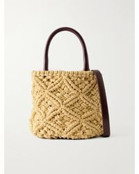 Amanu - The Zanzibar Leather-Trimmed Raffia-Effect Woven Mini Bag - Lyst