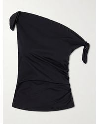 STAUD - Bellaria Asymmetric Knot-Detailed Cotton-Blend Poplin Top - Lyst