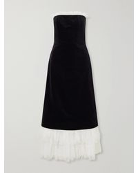 Costarellos - Isabetta Strapless Tulle And Lace-Trimmed Cotton-Velvet Midi Dress - Lyst